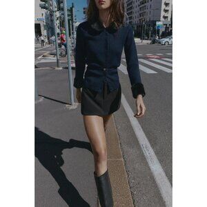 ZARA CONTRAST KNIT FAUX FUR CARDINGAN